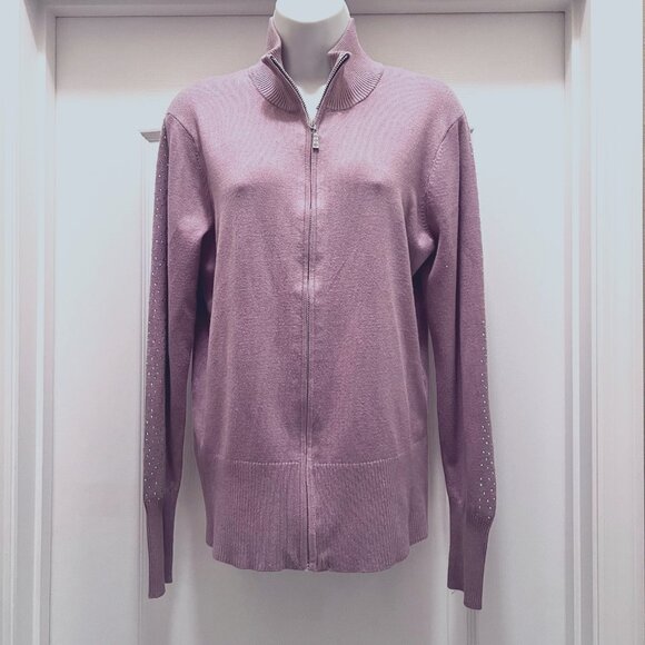 Questions-Women's Beaded Zip Up Cardigan Sweater-NWT-Sparkle Diamonds-Med-Casual - Picture 1 of 16